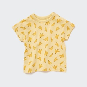 Baby Uniqlo Dry Fruit Print Crew Neck Short Sleeved T Shirts Yellow | TQXI-46185