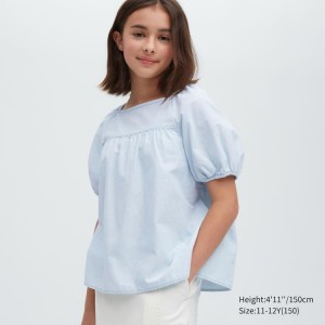 Kids' Uniqlo 100% Cotton Chambray Gathered Shirts Blue | XRUA-85126