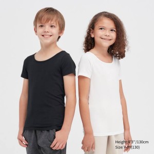 Kids' Uniqlo Airism Cotton Blend Scoop Neck Short Sleeved T Shirts Black | CLXT-16485