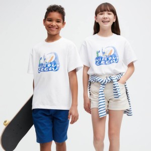 Kids' Uniqlo Airism Cotton Graphic Short Sleeved T Shirts White | MFHY-72536