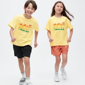 Kids' Uniqlo Airism Cotton Graphic Short Sleeved T Shirts Yellow | APCU-73096