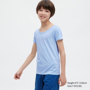 Kids' Uniqlo Airism Cotton Scoop Neck T Shirts Light Blue | WFQH-90253