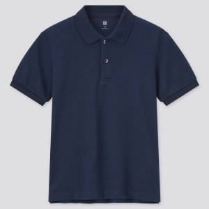 Kids' Uniqlo Dry Piqué (2021 Season) Polo Shirts Navy | HXUT-03618