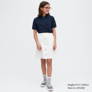 Kids' Uniqlo Dry Piqué Polo Shirts Navy | PXAH-83452