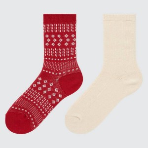 Kids' Uniqlo Heattech Fair Isle Print (Two Pairs) Socks Red / Beige | IREN-28743