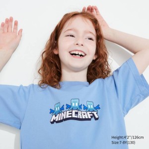 Kids' Uniqlo Minecraft Ut Graphic T Shirts Blue | OLET-20735