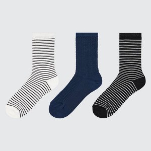 Kids' Uniqlo Regular (3 Pairs) Socks White / Black / Blue | IJCG-81635