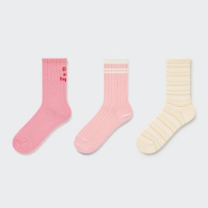 Kids' Uniqlo Regular (Three Pairs) Socks Pink / Yellow | RKNG-38196