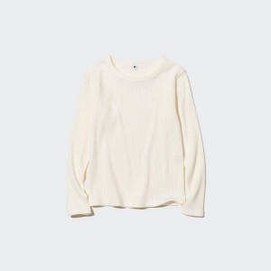 Kids' Uniqlo Ribbed Long Sleeved T Shirts White | VSZY-28193