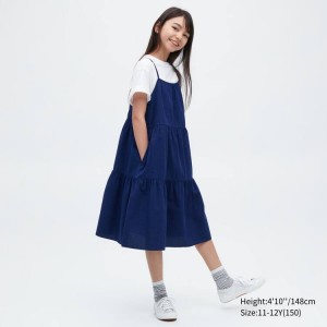 Kids' Uniqlo Seersucker Camisole Dress Blue | SBQE-64510