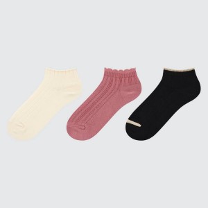 Kids' Uniqlo Short (Three Pairs) Socks Beige / Red / Black | WAEX-28674