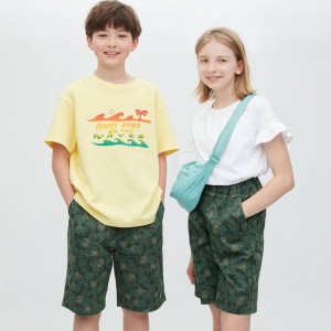 Kids' Uniqlo Stretch Printed Easy Shorts Dark Green | FHSV-81253