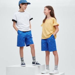 Kids' Uniqlo Stretch Printed Easy Shorts Blue | JVMB-14859