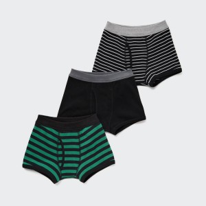 Kids' Uniqlo Striped Boxer (Three Pairs) Underwear Black / Green / Grey | OKHG-18029