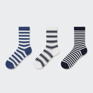 Kids' Uniqlo Striped Regular (Three Pairs) Socks Blue / White / Black | JIMR-90243