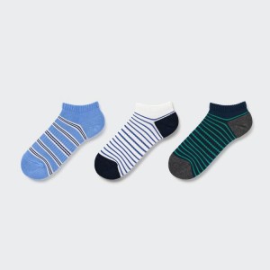 Kids' Uniqlo Striped Short (Three Pairs) Socks Blue / White / Green | CRWA-70465