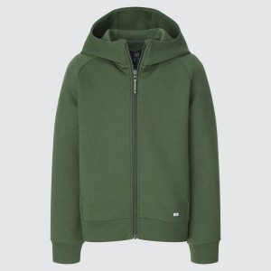 Kids' Uniqlo Ultra Stretch Dry Sweat Zipped Hoodie Olive | UXZS-86092