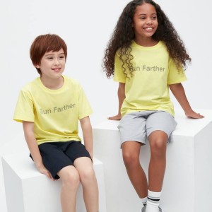 Kids' Uniqlo Ultra Stretch Dry-ex Crew Neck Short Sleeved T Shirts Yellow | RGDK-59301