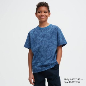 Kids' Uniqlo Ultra Stretch Dry-ex Printed Crew Neck Short Sleeved T Shirts Blue | KIEQ-24891