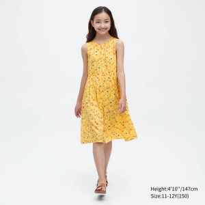 Kids' Uniqlo Viscose Flower Printed Sleeveless Dress Yellow | MVSZ-20861