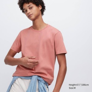 Men's Uniqlo 100% Supima Cotton Crew Neck Short Sleeved T Shirts Pink | NPRL-16098