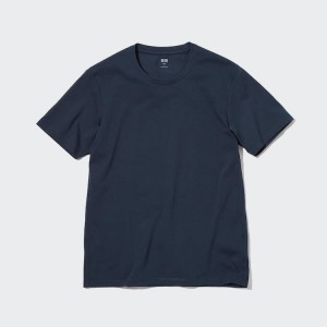 Men's Uniqlo 100% Supima Cotton Crew Neck T Shirts Navy | QFNR-39506