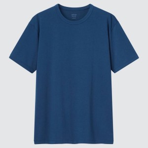 Men's Uniqlo Airism Cotton Crew Neck T Shirts Blue | DFZY-19830