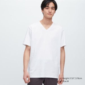 Men's Uniqlo Airism Cotton V Neck Short Sleeved T Shirts White | IJCB-27054