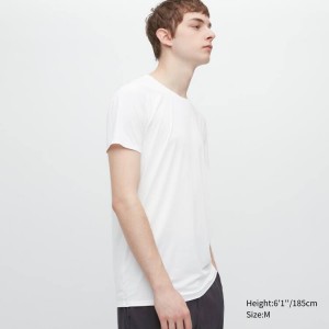 Men's Uniqlo Airism Crew Neck Short Sleeved T Shirts White | KRZS-53620