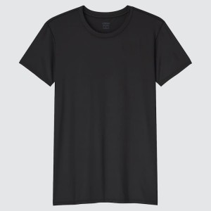 Men's Uniqlo Airism Crew Neck T Shirts Black | SRBA-02431