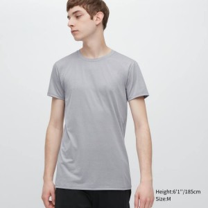 Men's Uniqlo Airism Heather Crew Neck Short Sleeved T Shirts Light Grey | GVLP-17604