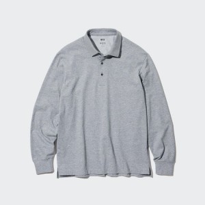 Men's Uniqlo Airism Long Sleeved Polo Shirts Grey | BKVA-15847