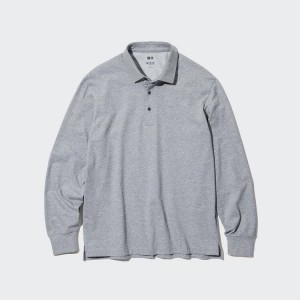 Men's Uniqlo Airism Long Sleeved Polo Shirts Grey | KZTB-82761