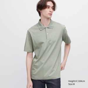 Men's Uniqlo Airism Short Sleeve Polo Shirts Green | OKAB-49586