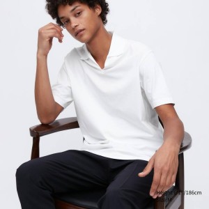 Men's Uniqlo Airism (Skipper Collar) T Shirts White | OLYV-01876