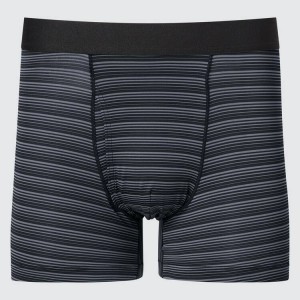 Men's Uniqlo Airism Striped Boxers Underwear Black | JAZY-86957