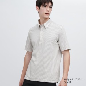 Men's Uniqlo Airism Striped (Button-down Collar) T Shirts Grey | JBAG-37190