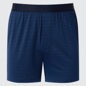 Men's Uniqlo Airism Striped Loose Fit Boxers Underwear Navy | VEKF-25061