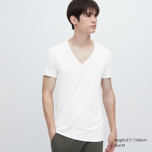 Men's Uniqlo Airism V Neck Short Sleeved T Shirts White | LVOS-06974