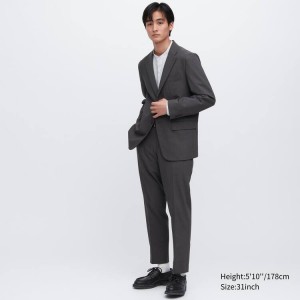 Men's Uniqlo Airsense Ultra Light Wool-look Trousers Dark Grey | JNGH-57240