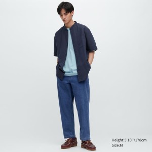 Men's Uniqlo Cotton Denim Relaxed Fit Ankle Length Loungewear Blue | ZGTN-54867