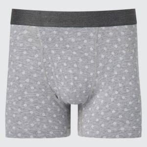 Men's Uniqlo Cotton Printed Boxer Underwear Grey | TUKS-62547