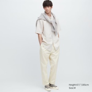 Men's Uniqlo Cotton Relaxed Fit Ankle Length Trousers White | QEGS-01896