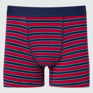 Men's Uniqlo Cotton Striped Boxer Underwear Red | YKUC-80794