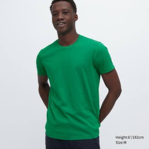 Men's Uniqlo Dry Colour Crew Neck Short Sleeved T Shirts Green | CUFZ-85012