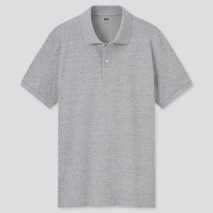 Men's Uniqlo Dry Piqué (2021 Season) Polo Shirts Grey | CTBV-47329