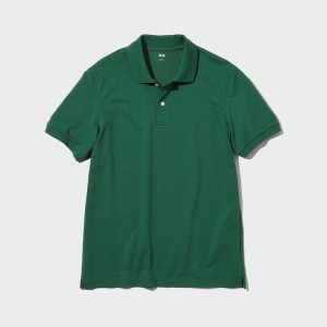 Men's Uniqlo Dry Piqué Polo Shirts Green | YONS-79352