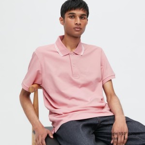 Men's Uniqlo Dry Piqué Polo Shirts Pink | UCAZ-36085