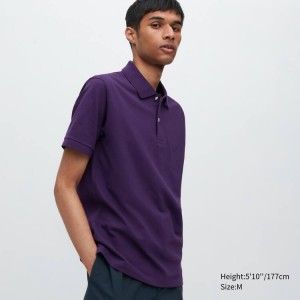 Men's Uniqlo Dry Piqué Polo Shirts Purple | LVJK-60248