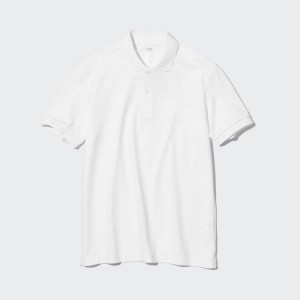 Men's Uniqlo Dry Piqué Polo Shirts White | TRMC-19504